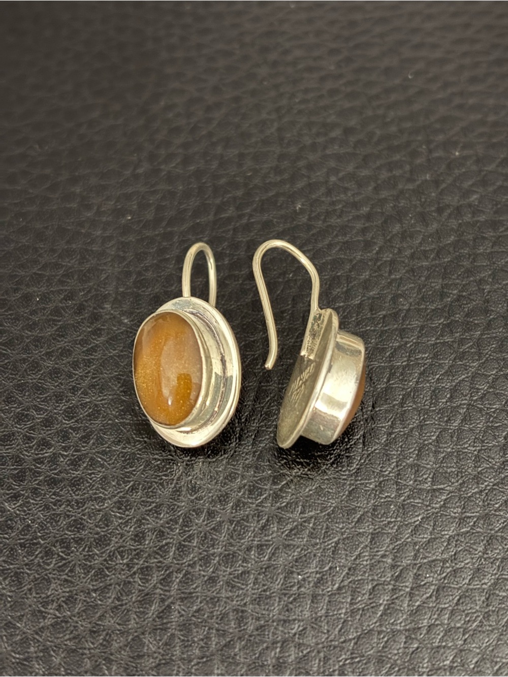 Sterling Silver Drop Earrings with Honey Brown Cabochon